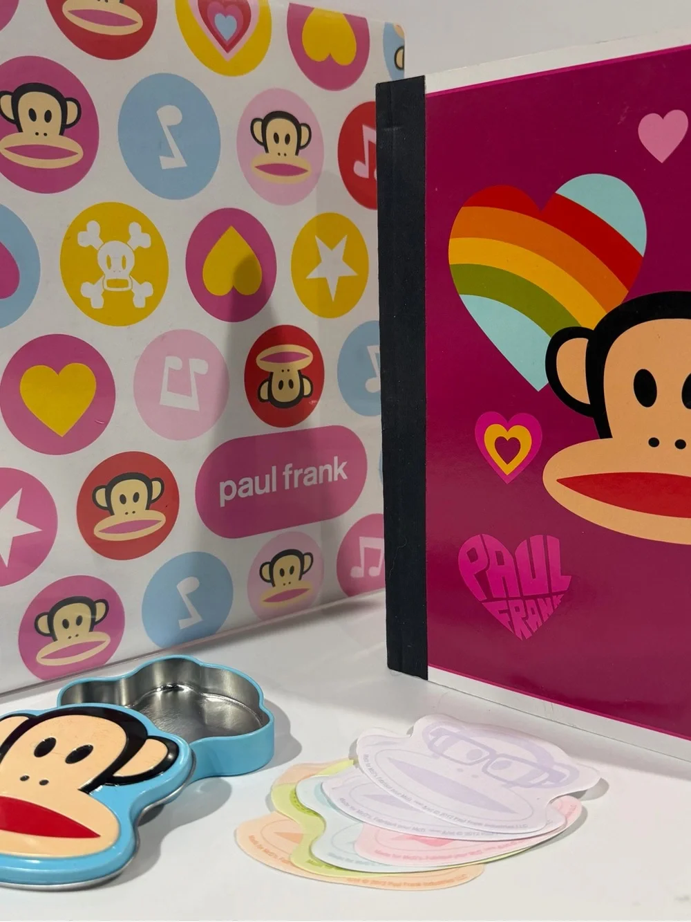 Y2K Vintage Paul Frank Lot of Binder, Composition Notebook & Tin School Set